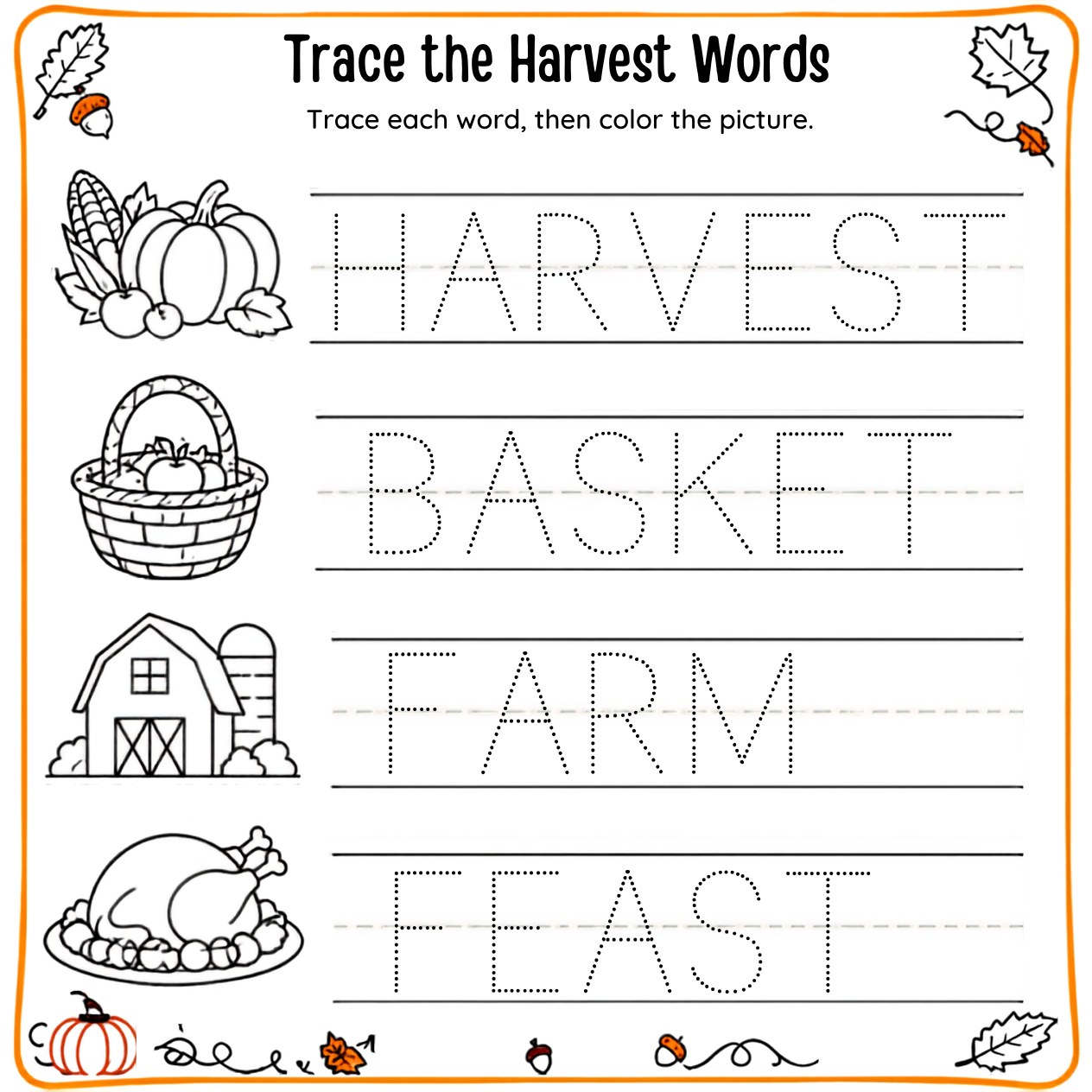 Free printable Thanksgiving activity page 55 — print and color