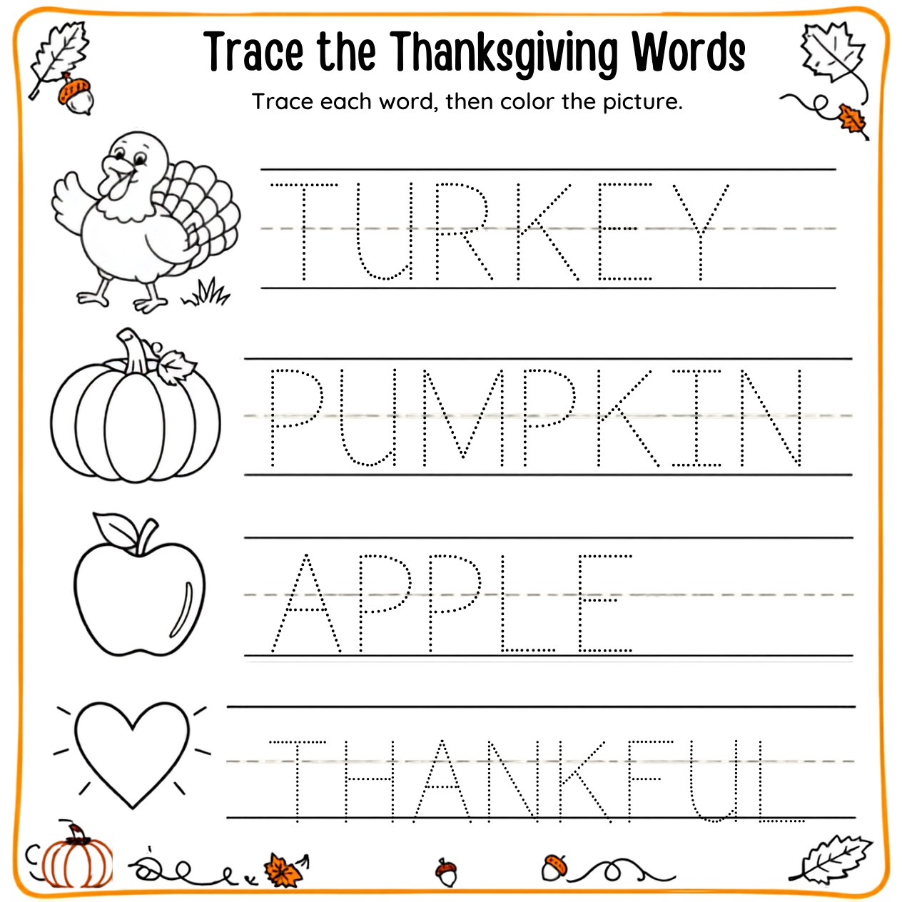Free printable Thanksgiving activity page 52 — print and color