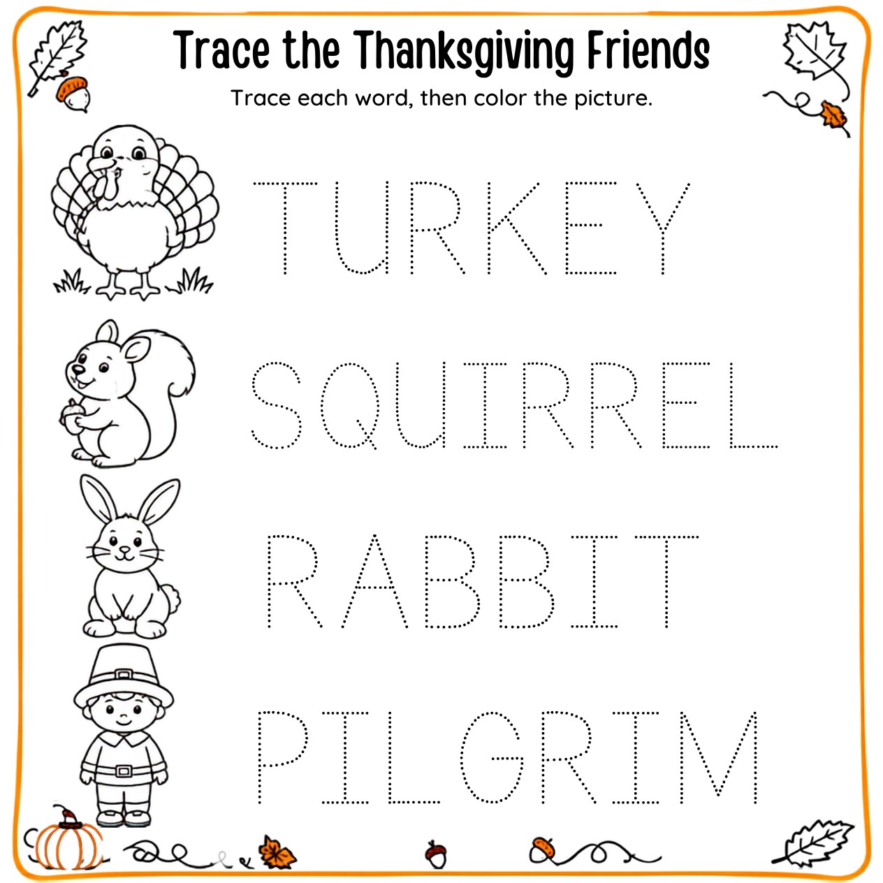 Free printable Thanksgiving activity page 54 — print and color