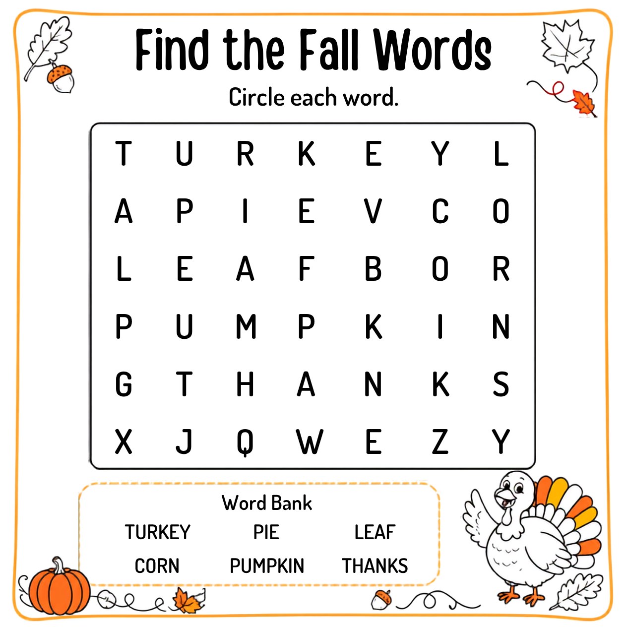 Free printable Thanksgiving activity page 7 — print and color